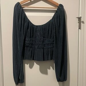 Astr Elegant Deep Teel Pleated Blouse